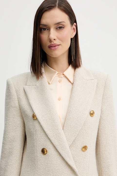 Elisabetta Franchi płaszcz z dodatkiem wełny kolor beżowy CP00456E2 - zdjęcie produktu nr 2