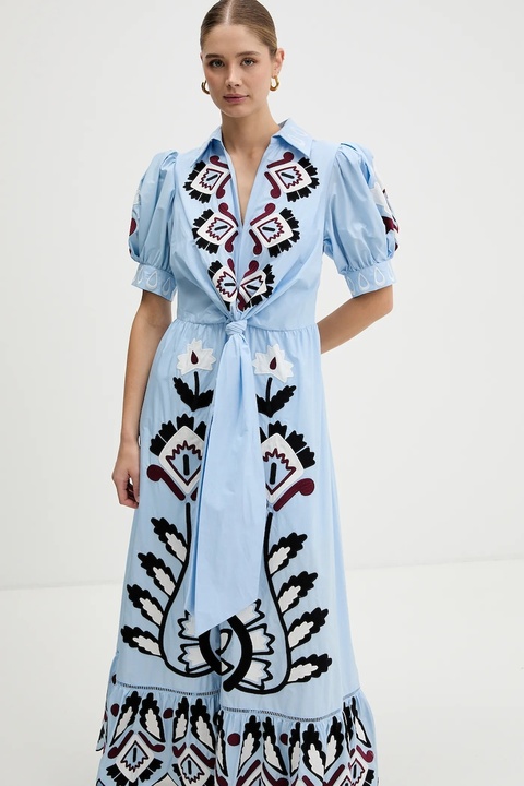 Farm Rio sukienka bawełniana kolor niebieski maxi rozkloszowana 344655 - zdjęcie produktu nr 2