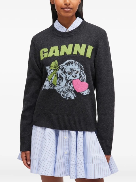 GANNI Puppy-logo crew-neck sweater - Grey - zdjęcie produktu nr 2
