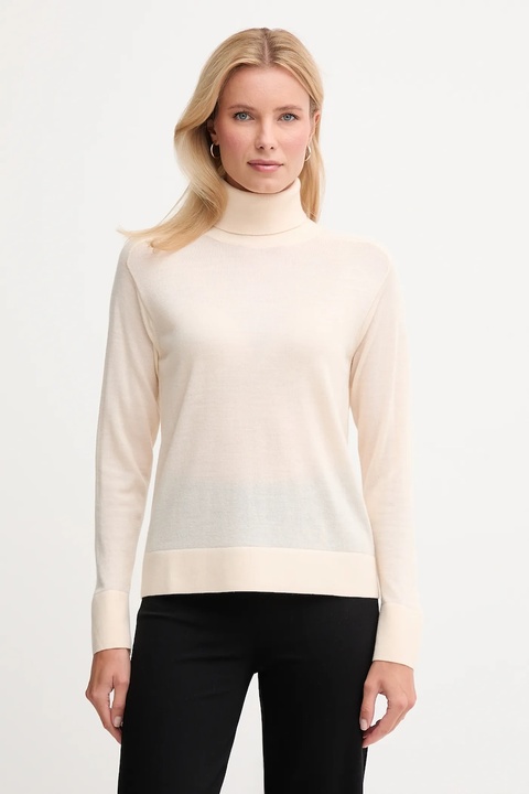 United Colors of Benetton sweter wełniany damski kolor beżowy lekki z golfem 11AHD203Y - zdjęcie produktu nr 1
