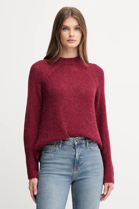 Joop! sweter z dodatkiem wełny damski kolor bordowy z półgolfem 30048450 - zdjęcie produktu nr 1