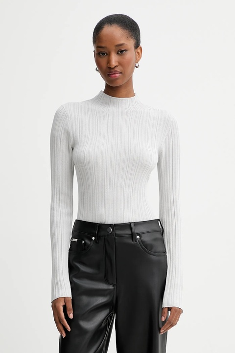 Calvin Klein Jeans sweter damski kolor szary lekki z półgolfem LV044D348G - zdjęcie produktu nr 1