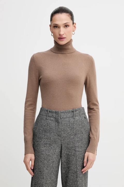 Sisley sweter z domieszką wełny damski kolor brązowy lekki z golfem 102HM2174 - zdjęcie produktu nr 1