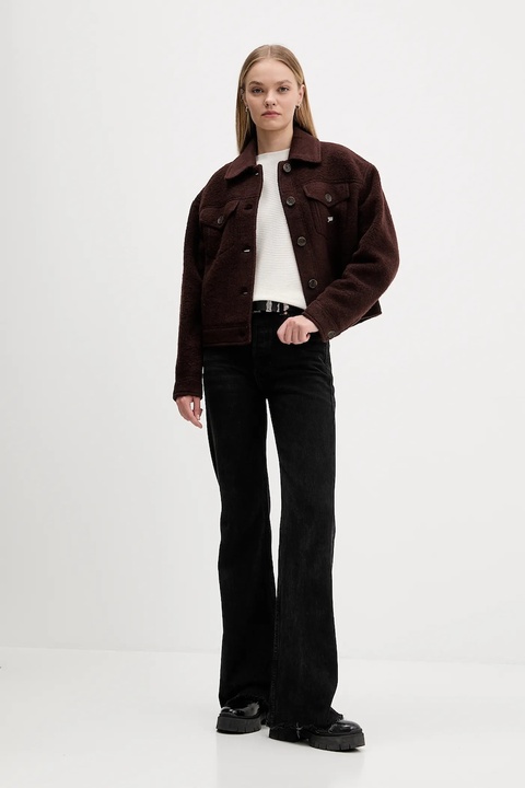 Tommy Jeans kurtka z dodatkiem wełny kolor brązowy przejściowa oversize DW0DW21662 - zdjęcie produktu nr 1