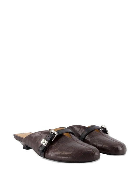 GANNI buckle-detail croco-embossed mules - Brown - zdjęcie produktu nr 2