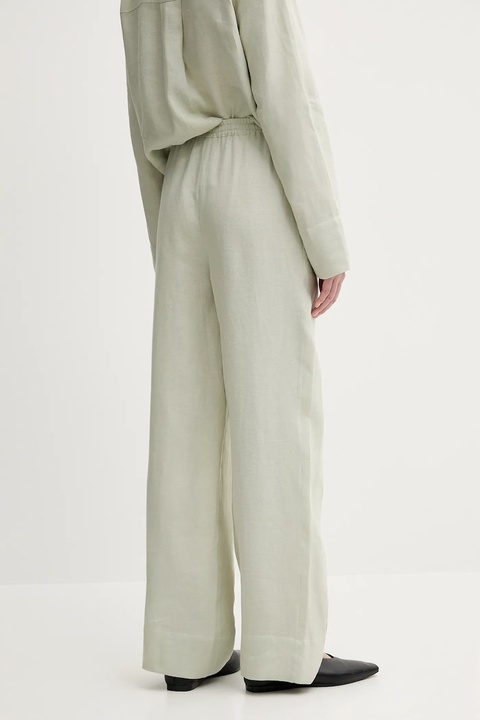 The Sleeper spodnie lniane damskie kolor zielony proste high waist UNPT01P040N - zdjęcie produktu nr 2