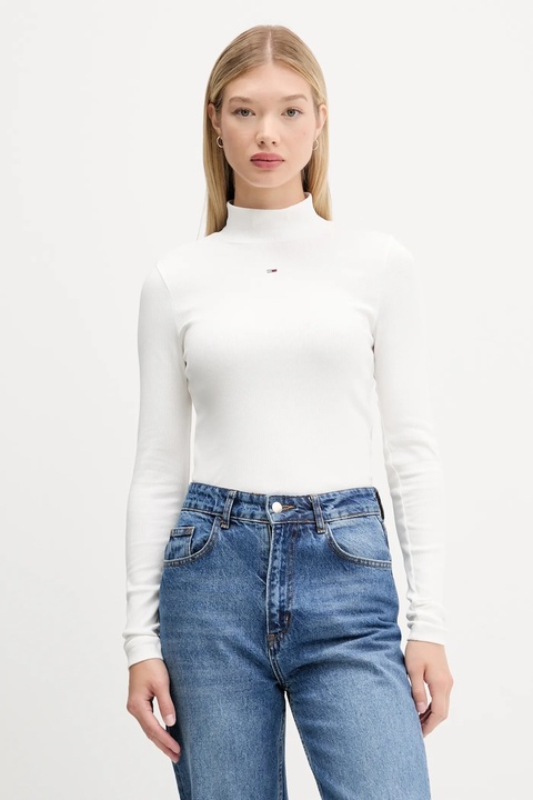 Tommy Jeans longsleeve damski kolor biały z półgolfem DW0DW19830 - zdjęcie produktu nr 1