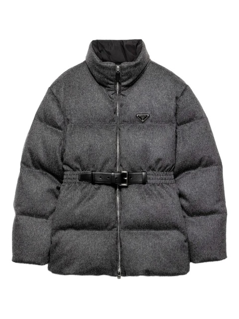 Prada belted logo-plaque down jacket - Blue - zdjęcie produktu nr 1
