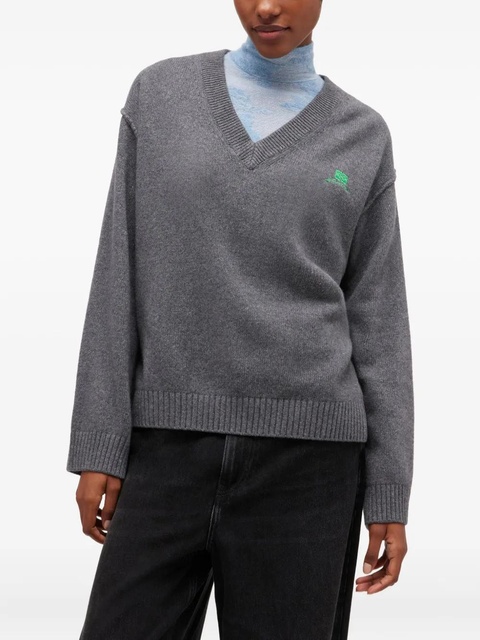 GANNI V-neck logo sweater - Grey - zdjęcie produktu nr 1