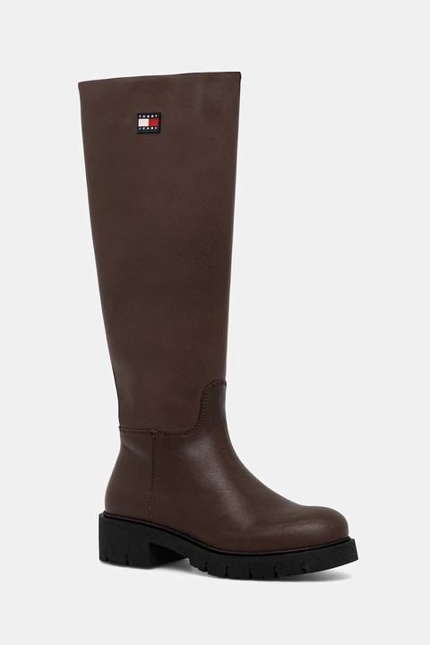 Tommy Jeans kozaki TJW STRETCHY LONG SHAFT damskie kolor brązowy na płaskim obcasie EN0EN02828 - zdjęcie produktu nr 1
