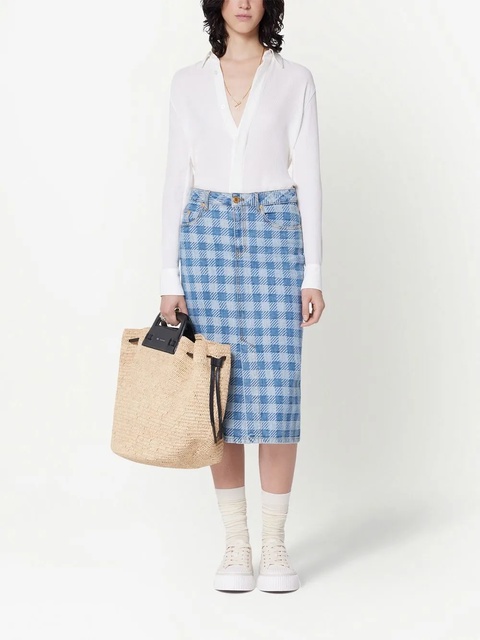 AMI Paris gingham denim pencil skirt - Blue - zdjęcie produktu nr 2