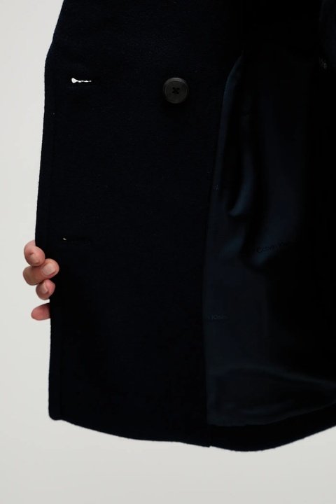 Calvin Klein płaszcz z dodatkiem wełny kolor granatowy LV044D549G - zdjęcie produktu nr 2