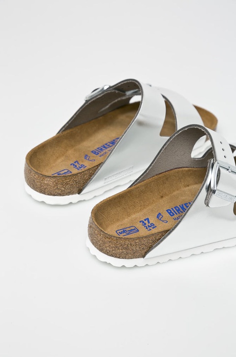 Birkenstock klapki skórzane Arizona damskie kolor srebrny - zdjęcie produktu nr 2
