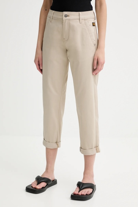 G-Star spodnie damskie kolor beżowy fason chinos high waist D25257-D715 - zdjęcie produktu nr 1