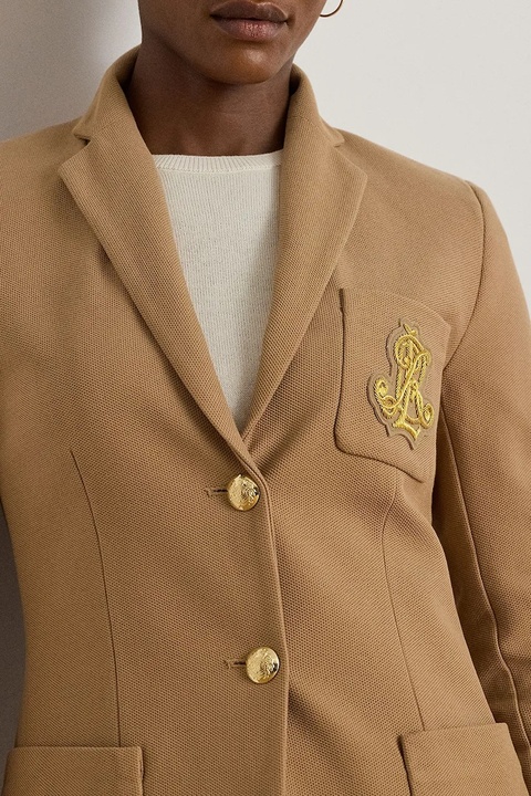 Lauren Ralph Lauren marynarka kolor beżowy jednorzędowa gładka 200797305 - zdjęcie produktu nr 2