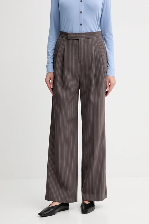 ISABELLE BLANCHE spodnie z wełną damskie kolor brązowy szerokie high waist IS25FW-P044-T003 - zdjęcie produktu nr 1