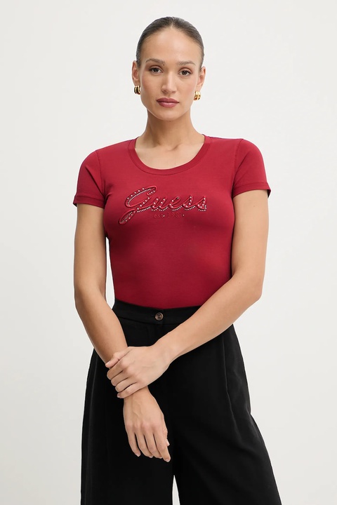 Guess t-shirt damski kolor bordowy W5YI46 J1314 - zdjęcie produktu nr 1
