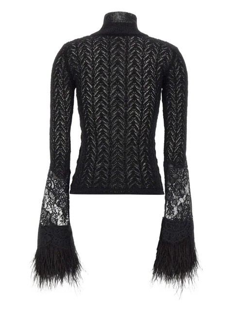 Blumarine lace-insert feather-cuff sweater - Black - zdjęcie produktu nr 2