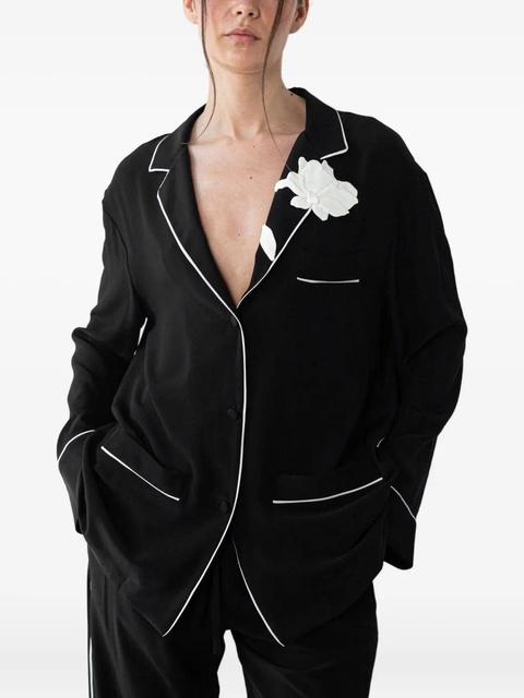 Valentino Garavani flower-detail piped-trim pajama top - Black - zdjęcie produktu nr 1