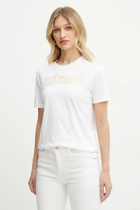 Just Cavalli t-shirt bawełniany damski kolor biały 78PAHT05 CJ500 - zdjęcie produktu nr 1