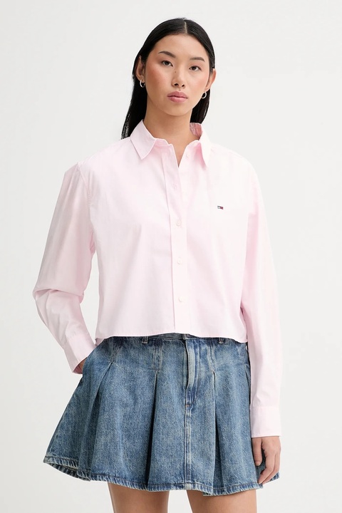 Tommy Jeans koszula bawełniana damska kolor różowy relaxed z kołnierzykiem klasycznym DW0DW22078 - zdjęcie produktu nr 1