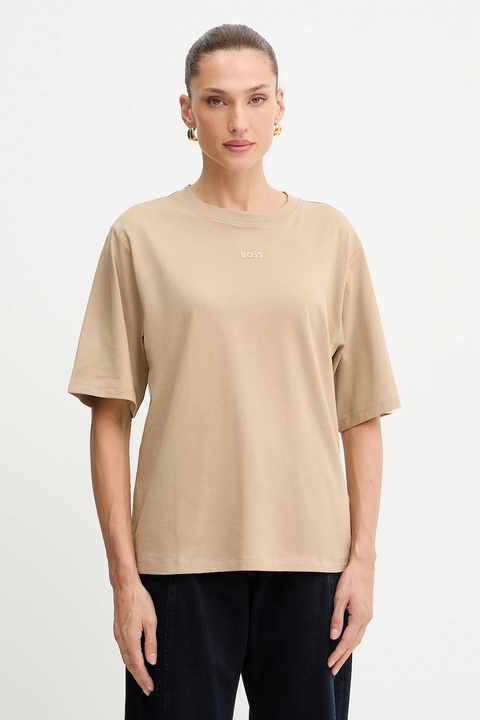 BOSS Orange t-shirt bawełniany damski kolor beżowy 50523256 - zdjęcie produktu nr 1