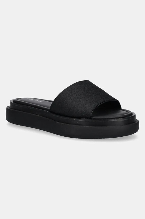 Calvin Klein klapki FLATFORM SLIDE - JACQ damskie kolor czarny na platformie HW0HW02461 - zdjęcie produktu nr 1