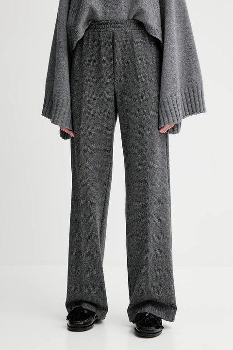 Weekend Max Mara spodnie z dodatkiem wełny ZELMA damskie kolor szary proste high waist 2525786042600 - zdjęcie produktu nr 1