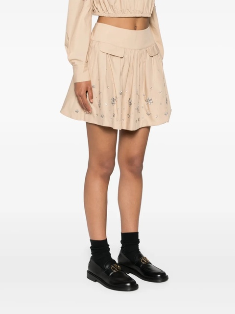 Self-Portrait crystal-embellished cotton miniskirt - Brown - zdjęcie produktu nr 2