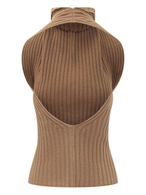Victoria Beckham ribbed draped turtleneck top - Brown - zdjęcie produktu nr 2