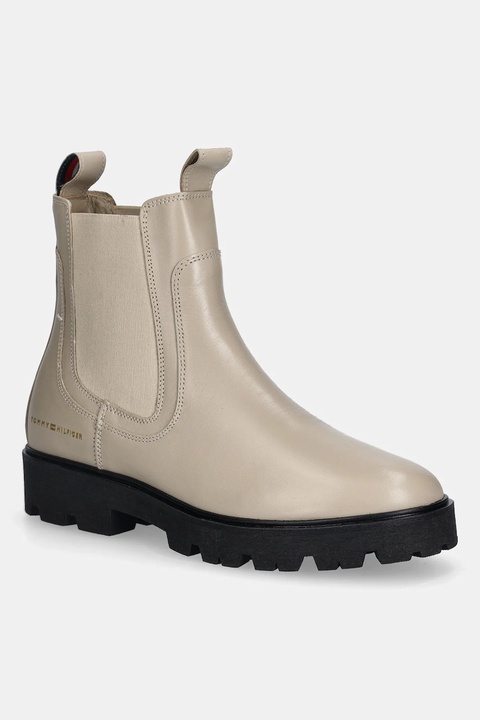 Tommy Hilfiger sztyblety skórzane TH LTHR LOW CHELSEA damskie kolor beżowy na płaskim obcasie FW0FW08775 - zdjęcie produktu nr 2
