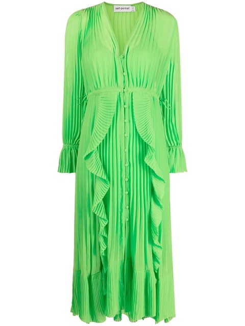 Self-Portrait pleated ruffled midi dress - Green - zdjęcie produktu nr 1