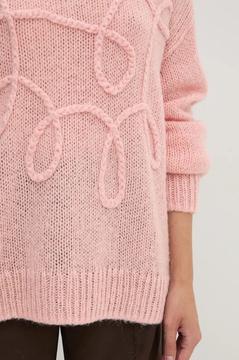 MUNTHE sweter wełniany TAHLIS damski kolor różowy lekki 243160124370 - zdjęcie produktu nr 2