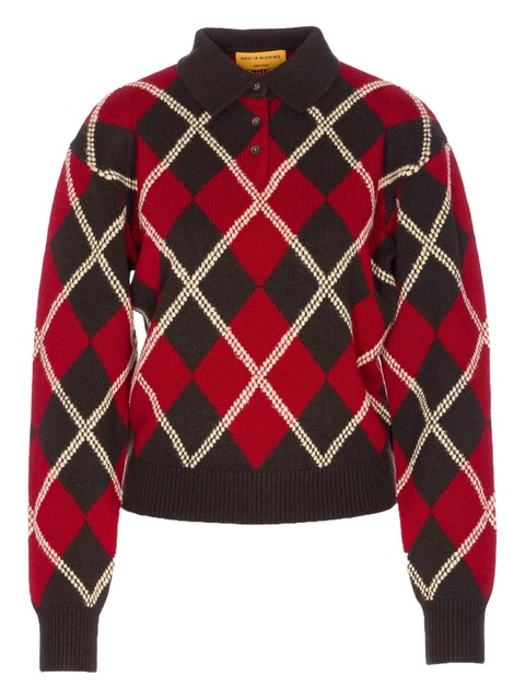 Guest In Residence diamond-pattern polo sweater - Brown - zdjęcie produktu nr 2