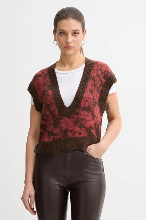 United Colors of Benetton kamizelka z domieszką moheru damski kolor brązowy 1VAAE403E - zdjęcie produktu nr 1