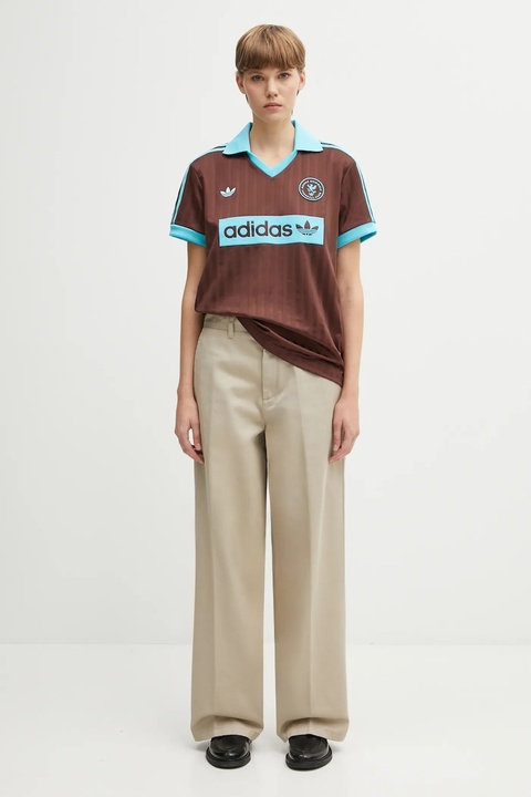 adidas Originals t-shirt Football Tee damski kolor brązowy JY3542 - zdjęcie produktu nr 1