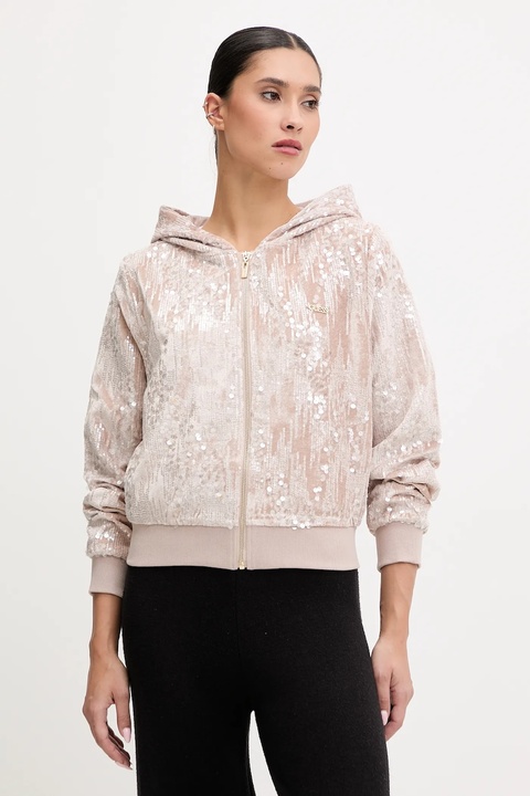 Guess bluza damska kolor beżowy z kapturem z aplikacją V5BQ02 K1922 - zdjęcie produktu nr 1