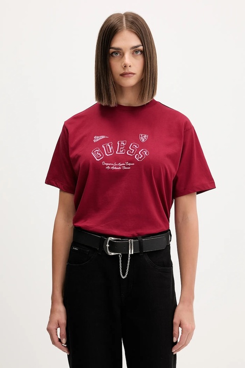 Guess Jeans t-shirt bawełniany damski kolor bordowy W5BI11 K8HM0 - zdjęcie produktu nr 1