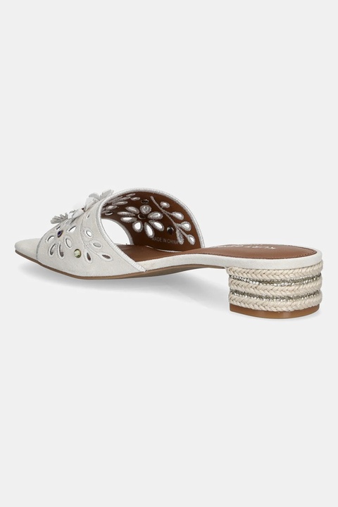 Kurt Geiger London klapki zamszowe Flower Low Sandal damskie kolor szary na słupku 4493544209 - zdjęcie produktu nr 2