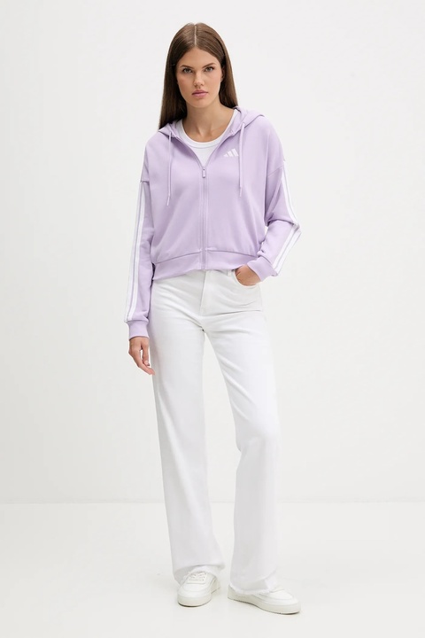 adidas bluza Essentials damska kolor fioletowy z kapturem z aplikacją JY3135 - zdjęcie produktu nr 2