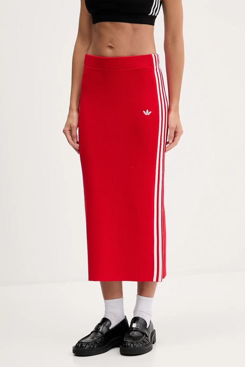 adidas Originals spódnica Knit 3s kolor czerwony midi prosta JW2660 - zdjęcie produktu nr 1