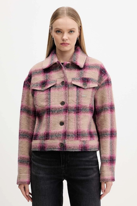 Tommy Jeans kurtka z dodatkiem wełny kolor różowy przejściowa oversize DW0DW21662 - zdjęcie produktu nr 1