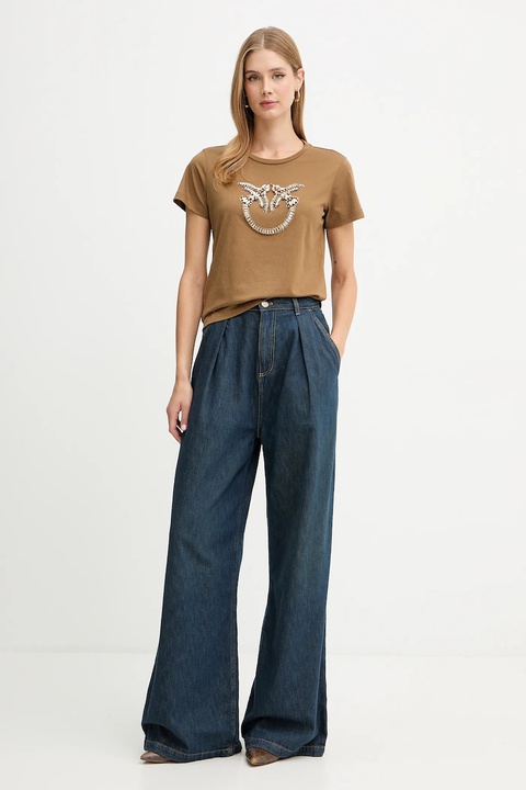 Pinko t-shirt bawełniany damski kolor brązowy 100535 A2RN - zdjęcie produktu nr 2