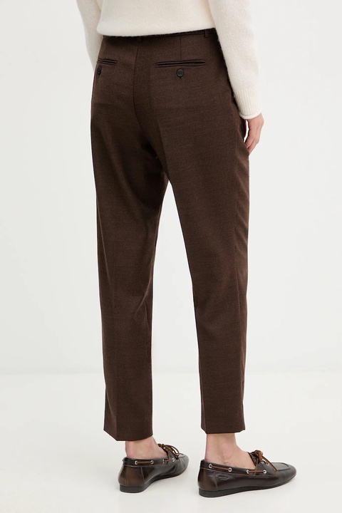 Weekend Max Mara spodnie z wełną CALDAIA damskie kolor brązowy fason chinos high waist 2525136152600 - zdjęcie produktu nr 1