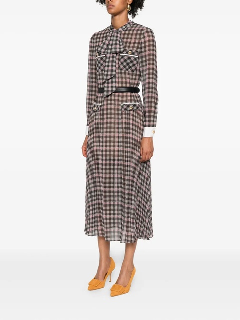 Self-Portrait checked chiffon midi dress - Brown - zdjęcie produktu nr 2