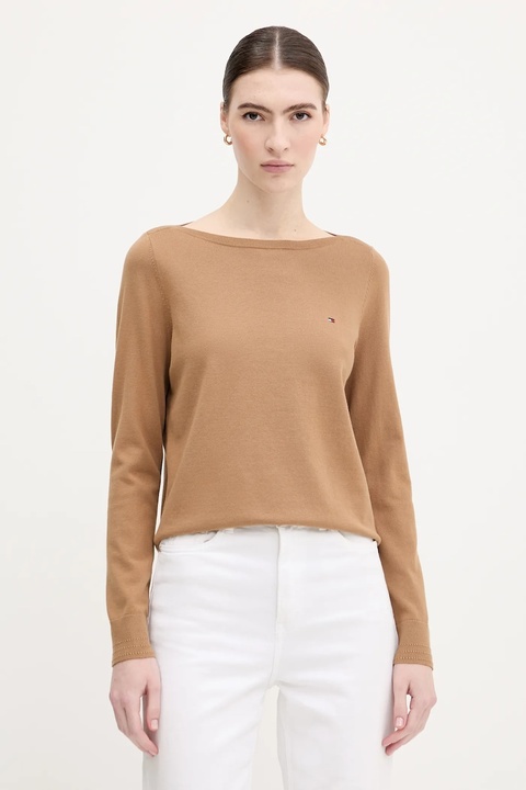Tommy Hilfiger sweter damski kolor brązowy lekki WW0WW40099 - zdjęcie produktu nr 1
