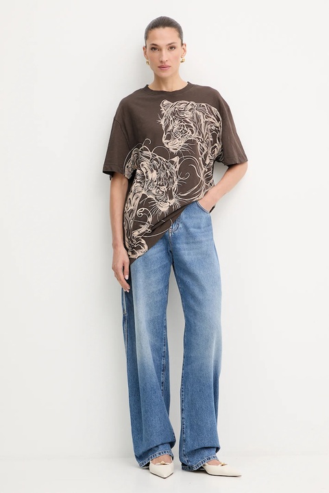 Guess t-shirt bawełniany damski kolor brązowy W5YI09 K6XN4 - zdjęcie produktu nr 2