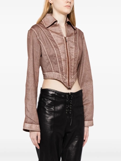 Jean Paul Gaultier cropped corset-style denim jacket - Brown - zdjęcie produktu nr 2
