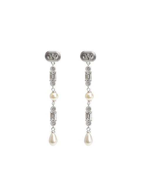 Valentino Garavani crystal-pearl drop earrings - Silver - zdjęcie produktu nr 1