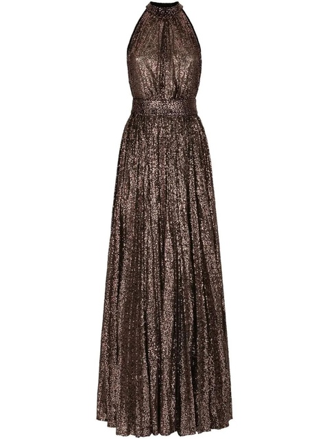 Dolce & Gabbana sequin-embellished halterneck gown - Brown - zdjęcie produktu nr 1